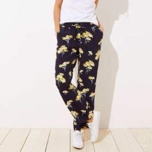 Loft Navy Floral Fluid Drawstring Pants